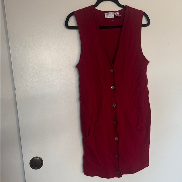 Preview Collection V-Neck Red Long Sweater Vest - Picture 1 of 10